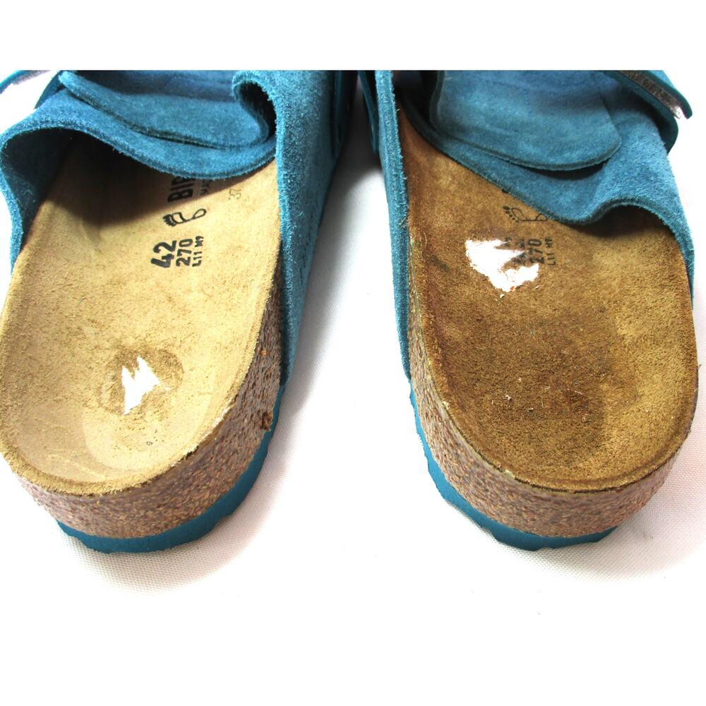 Nwd BIRKENSTOCK Turquoise Teal Suede Leather Slide Sandals Unisex M 9 / W 11 - Picture 11 of 14